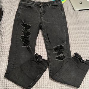 Black high-rise ripped jeans